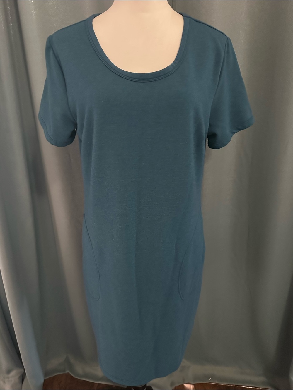 32 Degrees Cool Women's T-Shirt Dress Large Teal Blue Short Sleeve Pockets